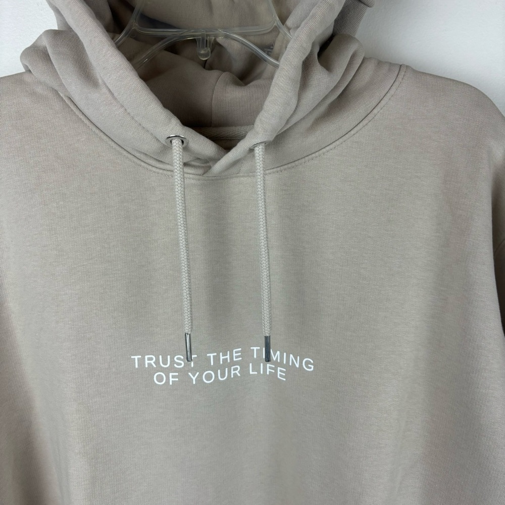 Embroidered quote “Trust the timing of your life”tan heavyweight hoodie-XL
